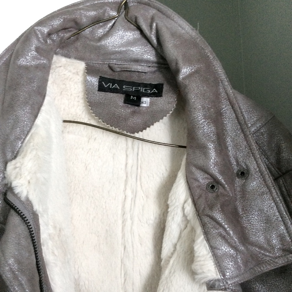 Fuzzy metallic moto jacket